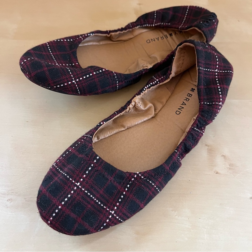 Lucky Brand Erin Burgundy Plaid Slip on Ballet Flats